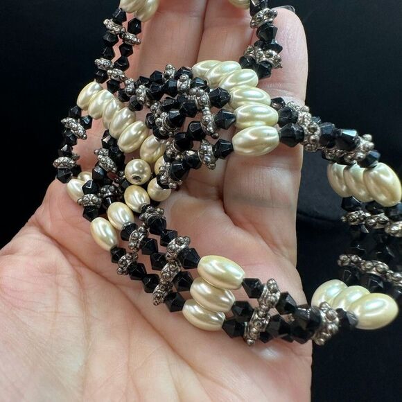 Magnetic Wrap Necklace Bracelet Beaded Pearls Stone Silver 35 inches - Picture 12 of 14